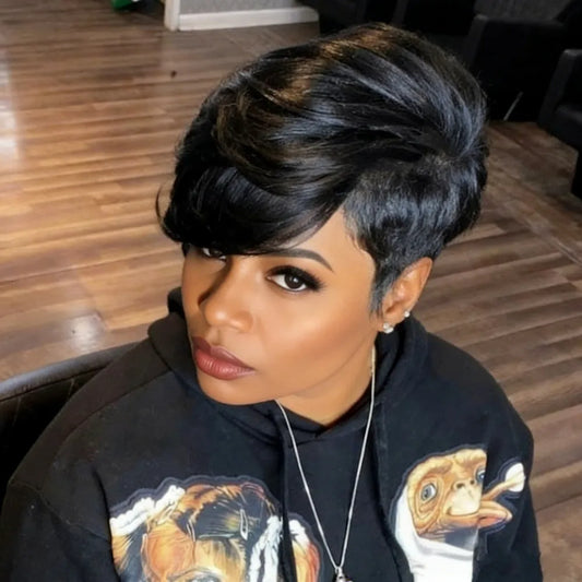 pixie wig black color for women  short human hair wig daily party use wig pixie cut wig straight machine made