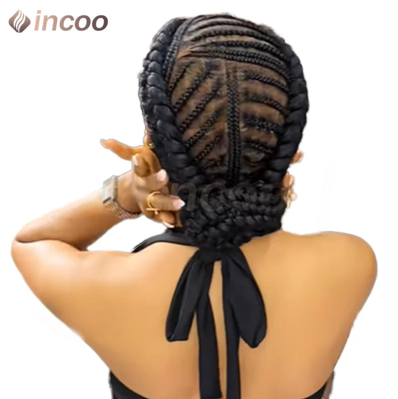 12 Inch African Cornrow Box Braids Bun Short Synthetic Full Lace Braided Wigs Glueless Natural Looking Box Braids Hair for Women