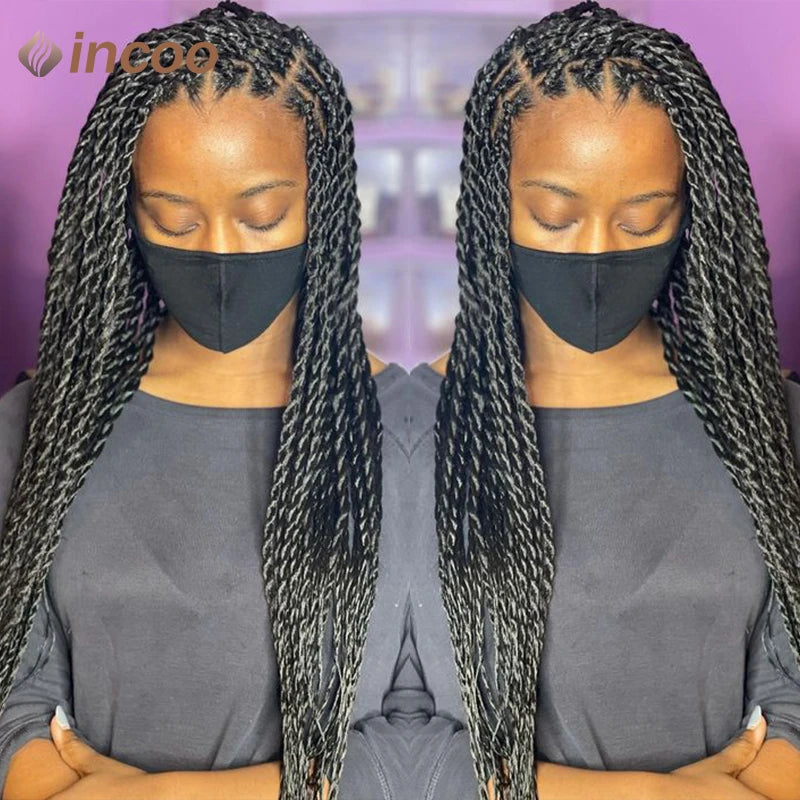 Full Lace Frontal Wigs Synthetic Twist Braided Wigs For Black Women Box Braided Lace Front Wig Faux Locs Wig Goddess Braids Wigs