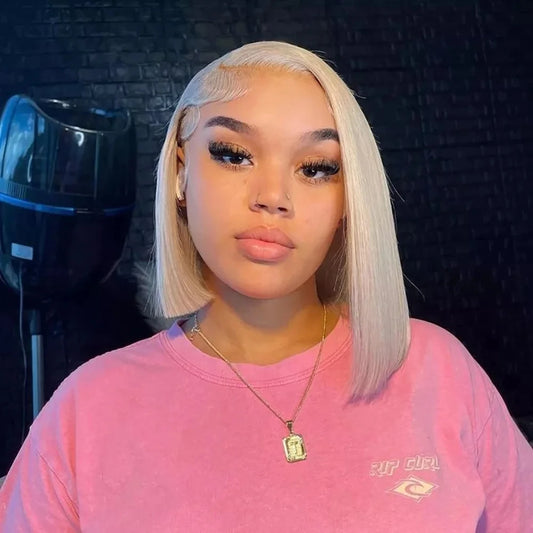 613 Honey Blonde 13x4 HD Transparent Lace Short Bob Wig Pre-Plucked Straight Full Frontal Human Hair Wig for Women