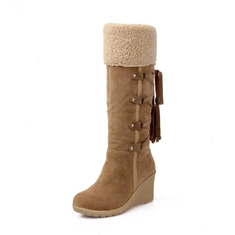 Women's High Boots 2022 Winter Fashion Lace-up Tassel Long Boots Women Platform Wedge Snow Boots Warm Cotton Boots Botas Mujer