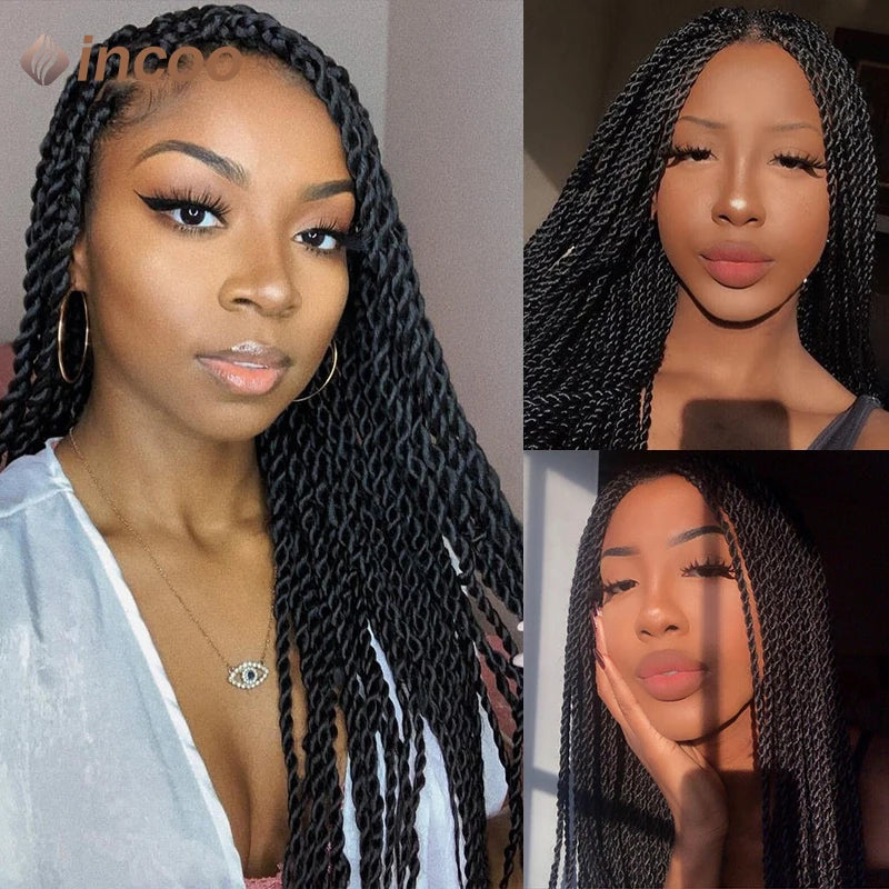 Full Lace Frontal Wigs Synthetic Twist Braided Wigs For Black Women Box Braided Lace Front Wig Faux Locs Wig Goddess Braids Wigs