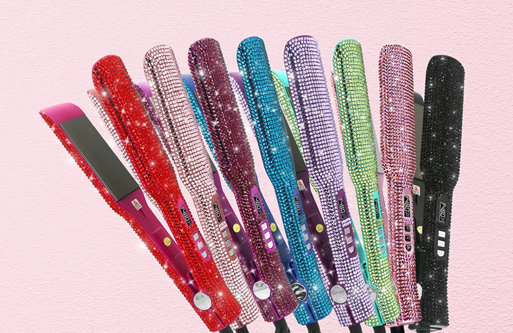 Rhinestone Flat Iron For a Perm Titanium Straightening Irons LCD Display Floating 2 Inches Wide Plate Hair Straightener Curler