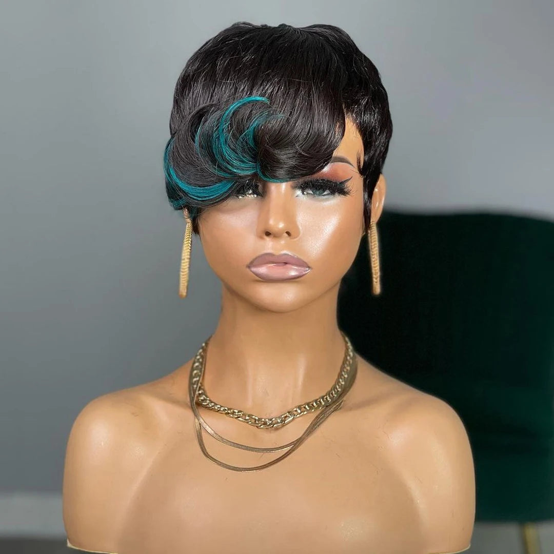 Short Pixie Cut Wigs Human Hair Blonde Green Highlight Short Bob Wigs 613 Burgundy 99J Colored Brown full Machine made Wigs