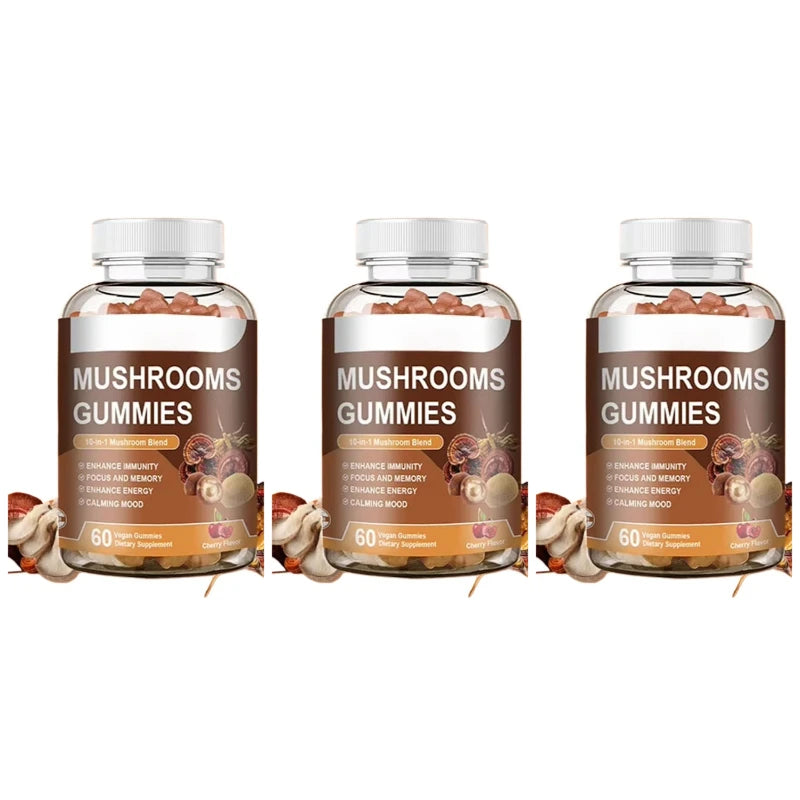Mushroom Gummies Brain Boosting and Immune Support Agents Lion's Mane Mushrooms Ganoderma Lucidum Intellectual and Relaxing