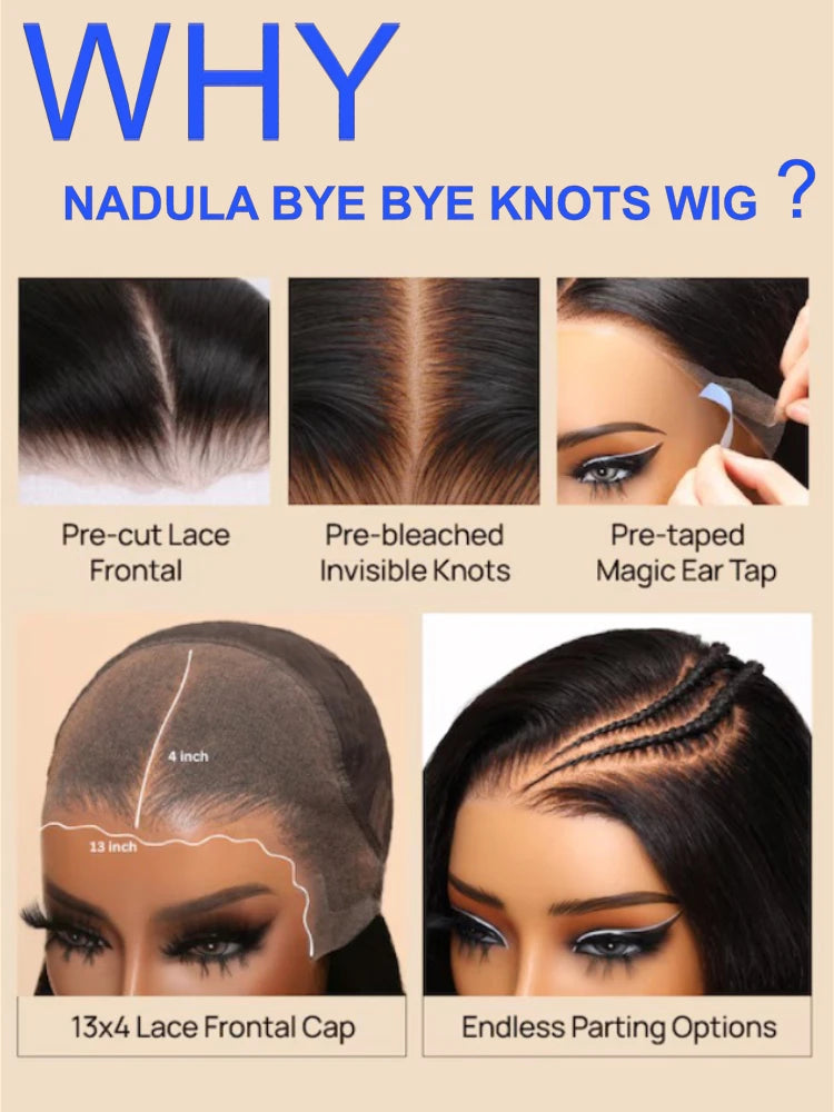 Nadula Highlights Wavy Bob Glueless Wig with Dark Root 13x4 Pre Cut Lace Bye Bye Slip Short Bob Human Hair Wig Ready to Wear