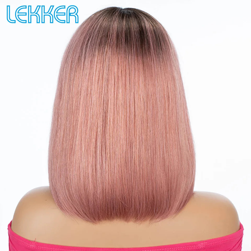 Lekker Blonde Long Pixie Cut Straight Bob 13x1 T Lace Front 100% Human Hair Wigs For Women Glueless Brazilian Remy Hair Colored