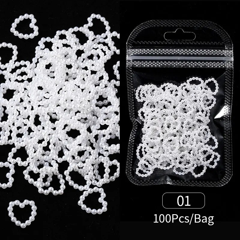 100/200pcs 3D Mixed Nail Decorations Kawaii Heart Flower Bear Pearl Design Rhinestone Nail Art Charms Jewelry Manicure Accessory
