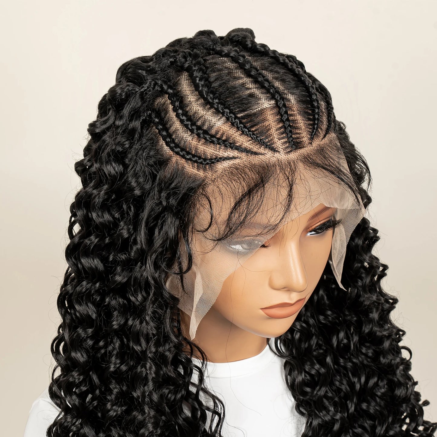 Half Braided Hair Wigs With Baby Natural Cornrow Synthetic Hair wig Deep Wave Full Lace Wigs 26 inch For Black Women