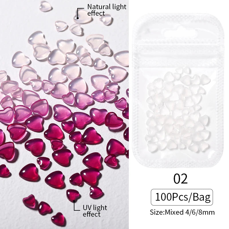 100/200pcs 3D Mixed Nail Decorations Kawaii Heart Flower Bear Pearl Design Rhinestone Nail Art Charms Jewelry Manicure Accessory