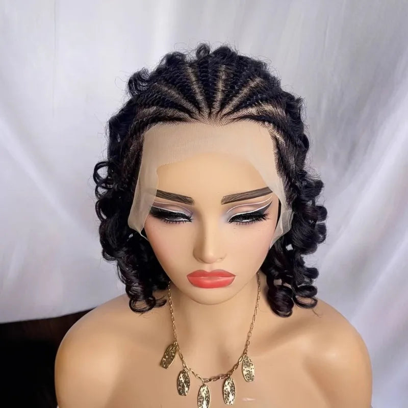 Bouncy Curly 13x4 Lace Braided Short Curly Wigs 100% Human Hair Loose Wave Transparent Lace Brazilian Virgin Hair Remy Soft
