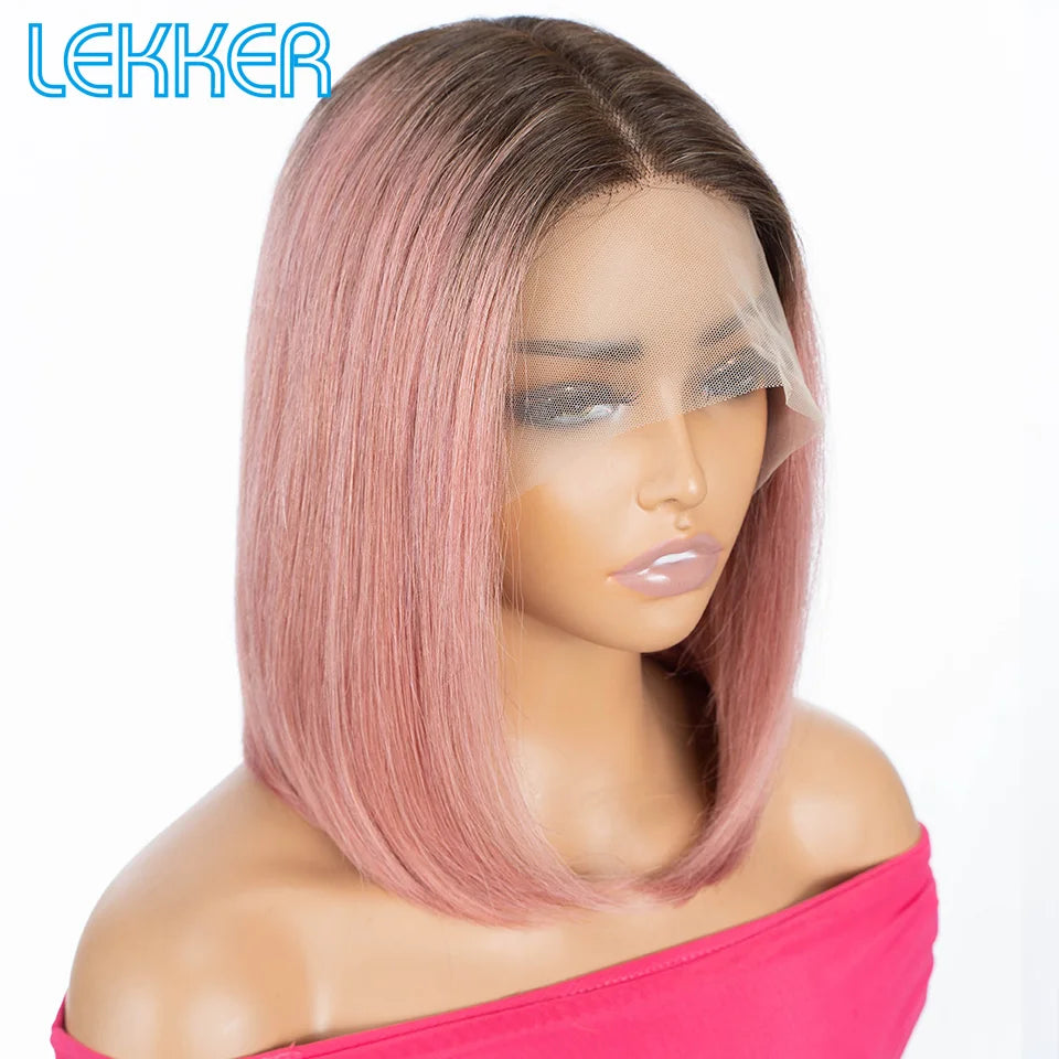 Lekker Blonde Long Pixie Cut Straight Bob 13x1 T Lace Front 100% Human Hair Wigs For Women Glueless Brazilian Remy Hair Colored