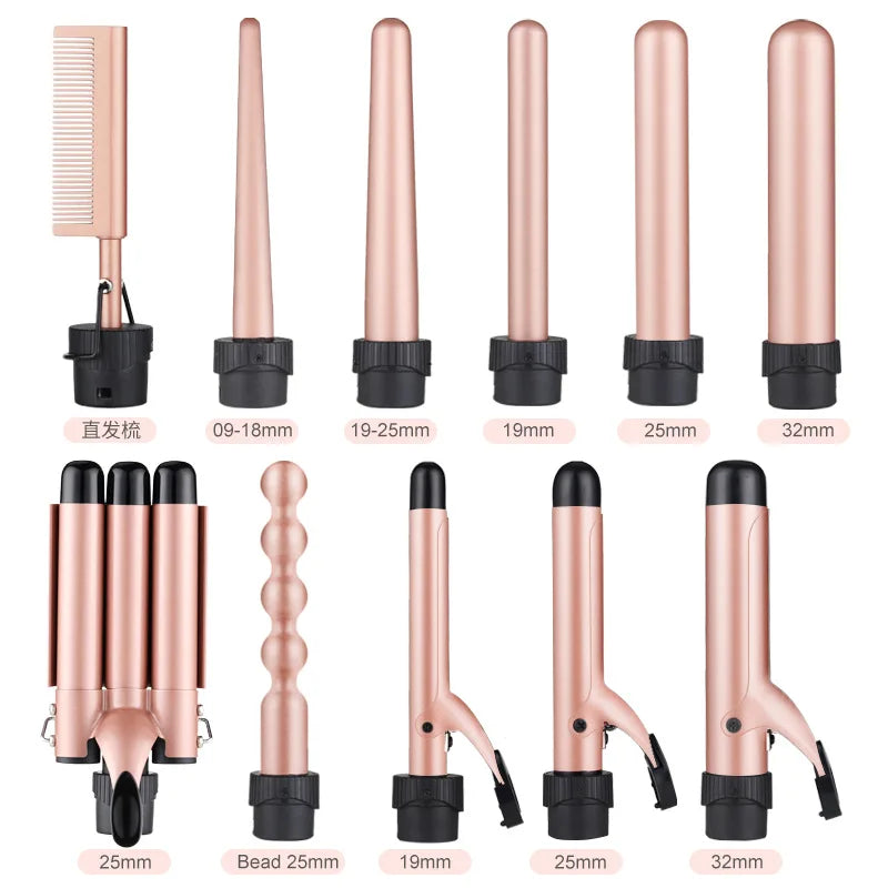 5-1 Multifunctional automatic hair curling iron with interchangeable head accessories and styling straightening comb