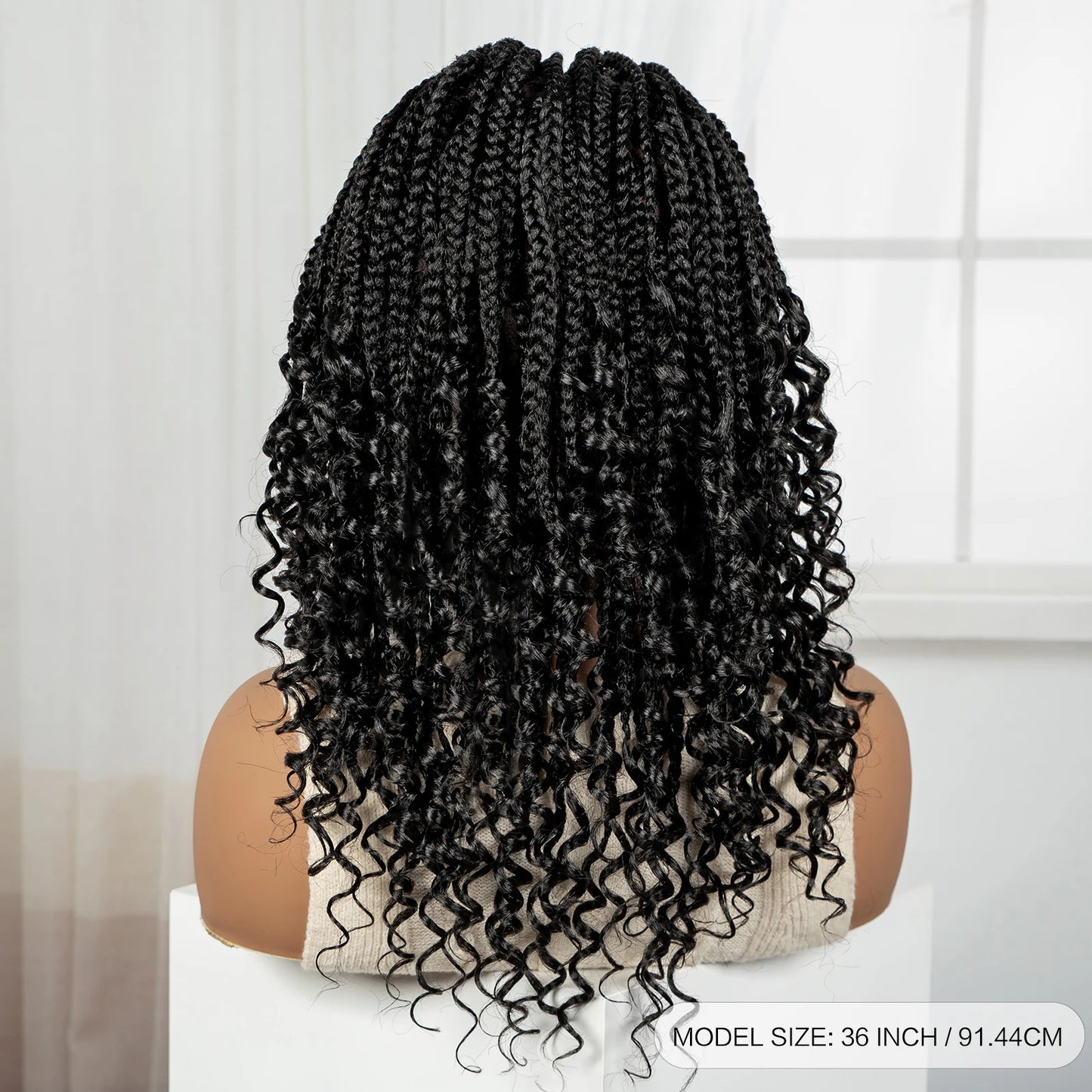 Knotless Box Boho Braided Wigs with Curly Ends Synthetic Full Lace Braided Lace Wigs Short Braided Bob Wig for Black Women
