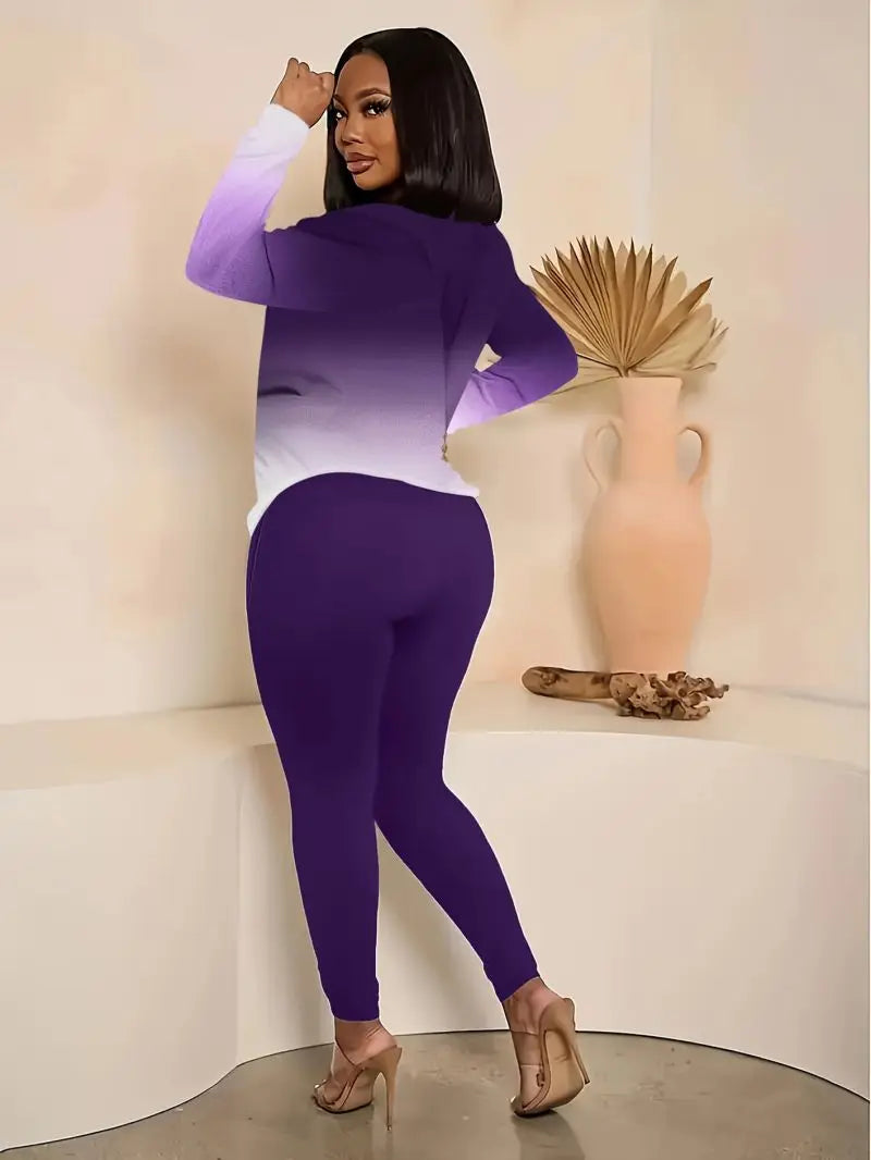 Simple long sleeved T-shirt with small leg pants, comfortable and slimming women's daily commuting outfit set