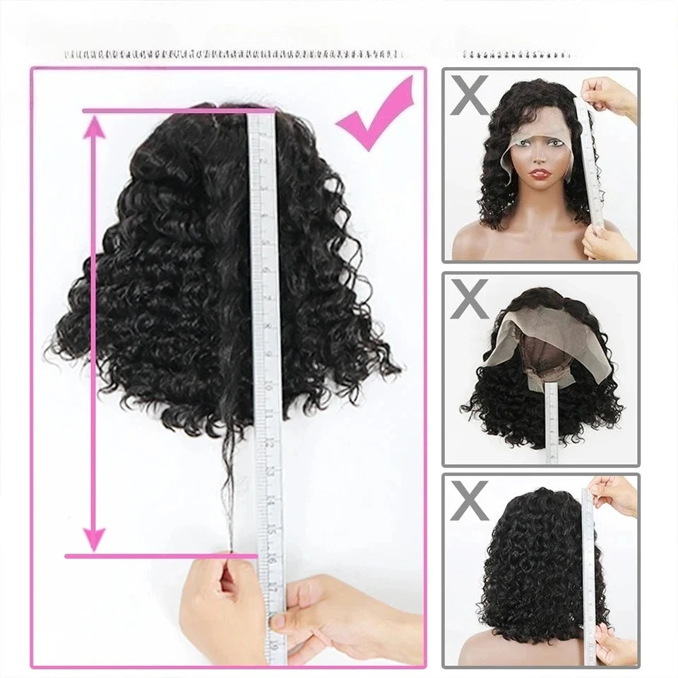 4C Human Hair Deep Glueless Short Bob Wig 10-14 Inch Deep Wave Lace Front Bob Wigs 100% Human Hair 13x6x2 Middle Part Bob Wigs