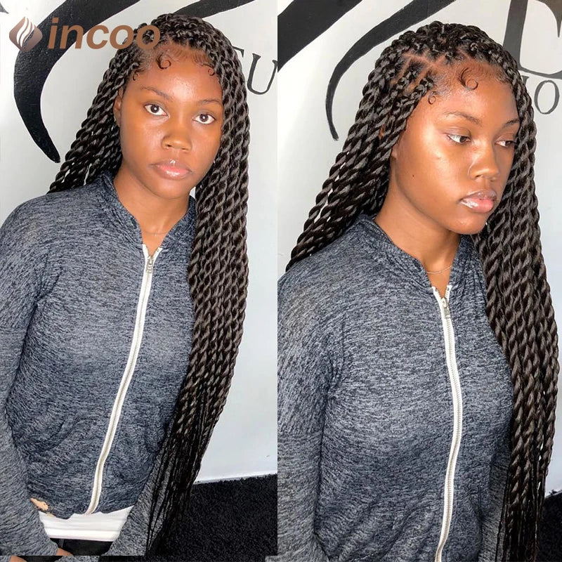 Full Lace Frontal Wigs Synthetic Twist Braided Wigs For Black Women Box Braided Lace Front Wig Faux Locs Wig Goddess Braids Wigs