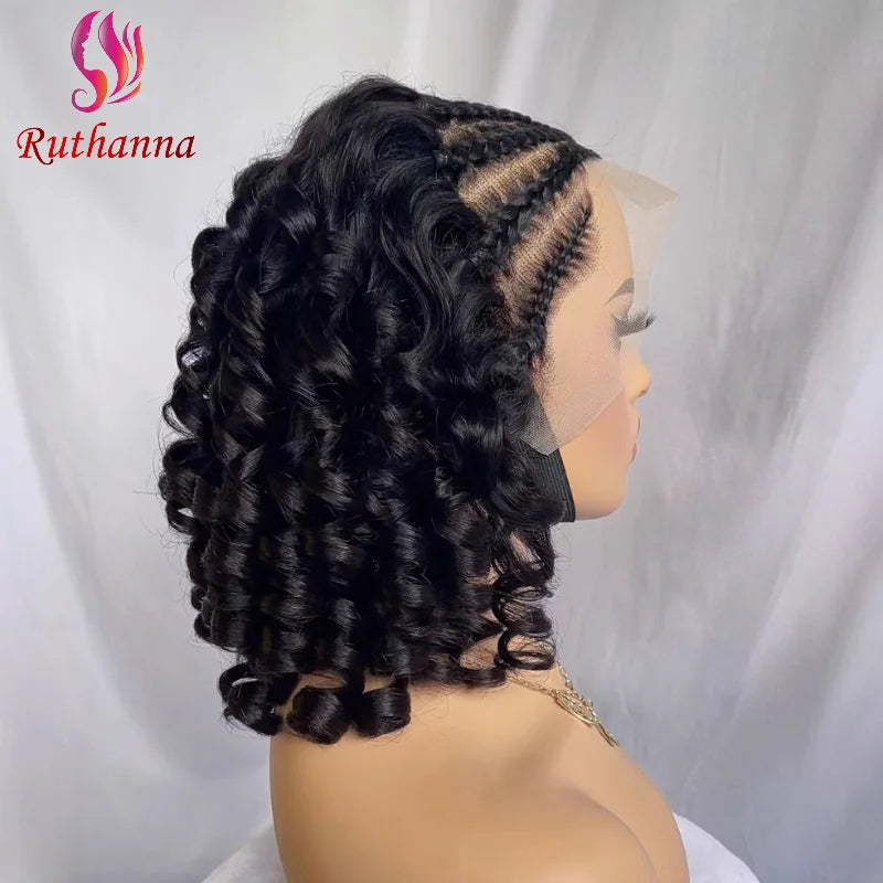 Bouncy Curly 13x4 Lace Braided Short Curly Wigs 100% Human Hair Loose Wave Transparent Lace Brazilian Virgin Hair Remy Soft