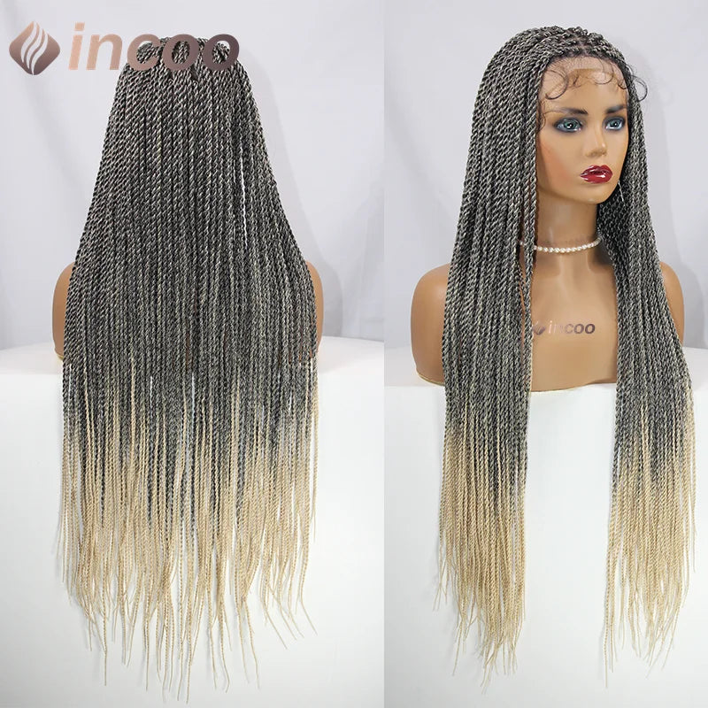 Full Lace Frontal Wigs Synthetic Twist Braided Wigs For Black Women Box Braided Lace Front Wig Faux Locs Wig Goddess Braids Wigs