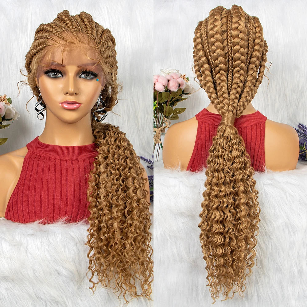 Lace Frontal Synthetic Braided Wigs Lace Front Braided Ponytail Wig Natural Knotless with Baby Hair for Black Women Daily Use