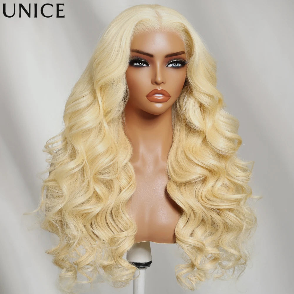 UNice 13x4 Pre Everything Lace Fronal #613 Blonde Body Wave Human Hair Wigs With Drawstring Pre Cut Pre Bleached Glueless Wig Ready To Wear