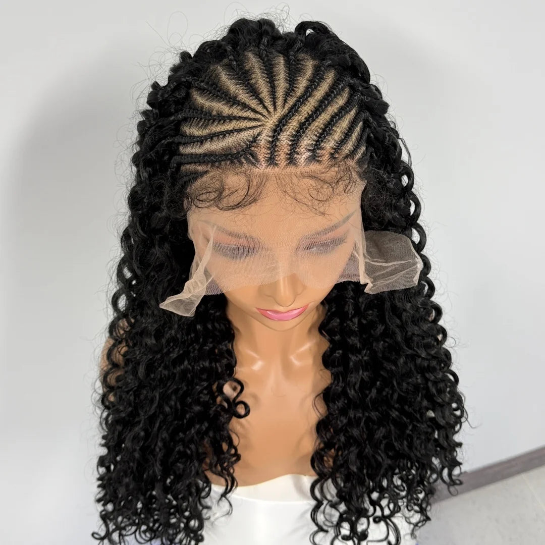 14/22inch Lemonade Braid Synthetic Cornrow Braided Wigs Deep Wave Pre-plucked Baby Hair For Black Women