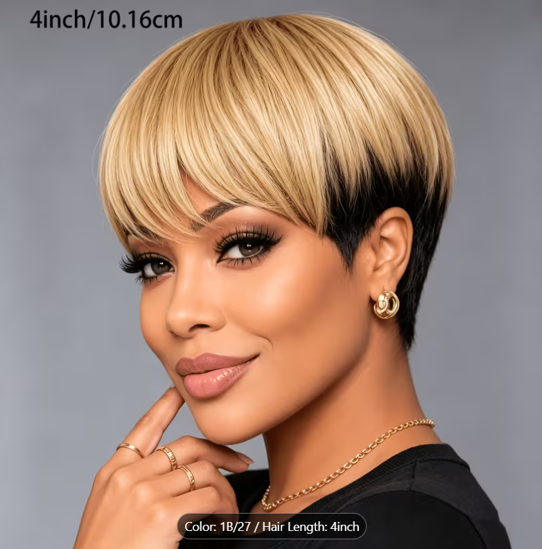 Pixie Cut Wigs for Women Human Hair Wig Bob Wig Human Hair Glueless Short Wig Layered None Lace Front Wig with Bangs Natural Straight Full Machine Made Wig 1B/27