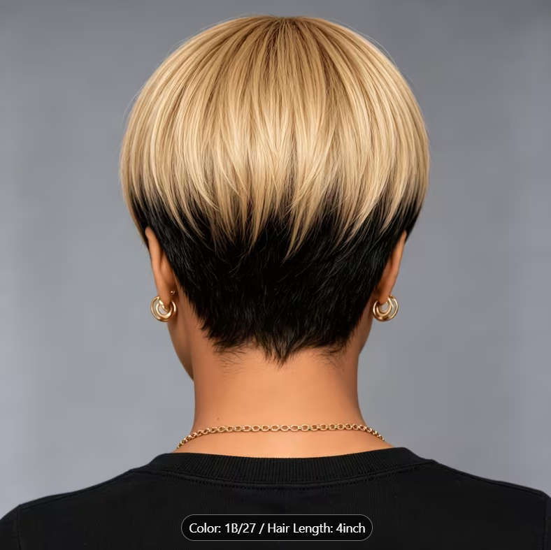 Pixie Cut Wigs for Women Human Hair Wig Bob Wig Human Hair Glueless Short Wig Layered None Lace Front Wig with Bangs Natural Straight Full Machine Made Wig 1B/27