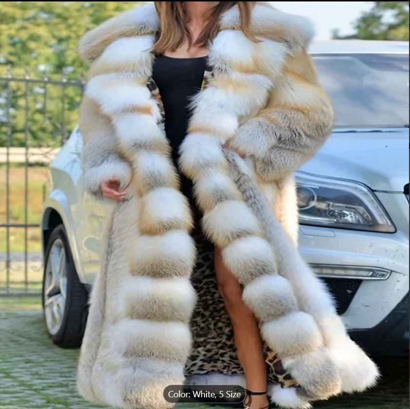 Women's Winter Warm Faux Fur Coat with Extended Patchwork Hood