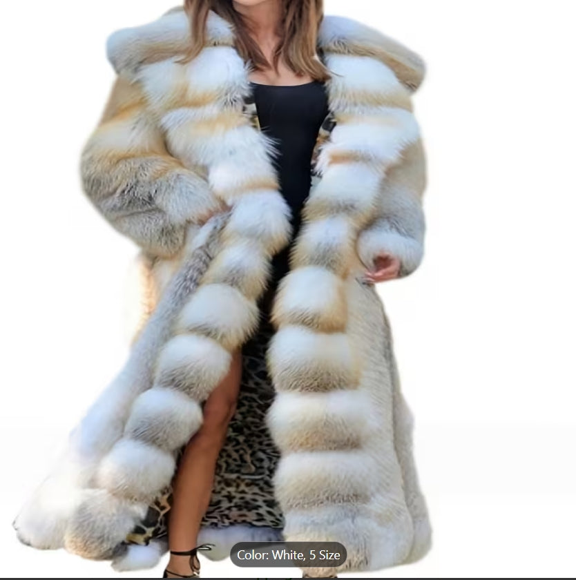 Women's Winter Warm Faux Fur Coat with Extended Patchwork Hood