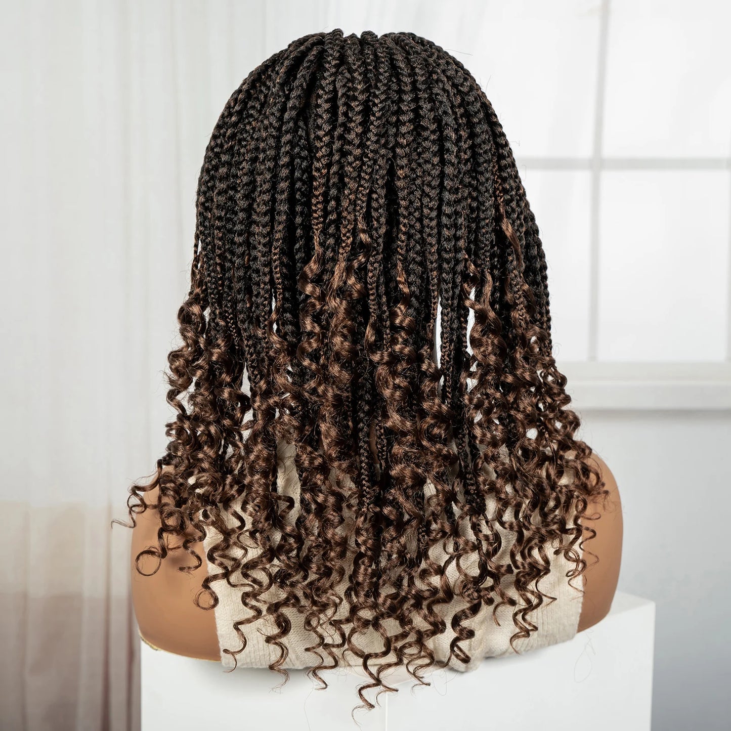 Knotless Box Boho Braided Wigs with Curly Ends Synthetic Full Lace Braided Lace Wigs Short Braided Bob Wig for Black Women
