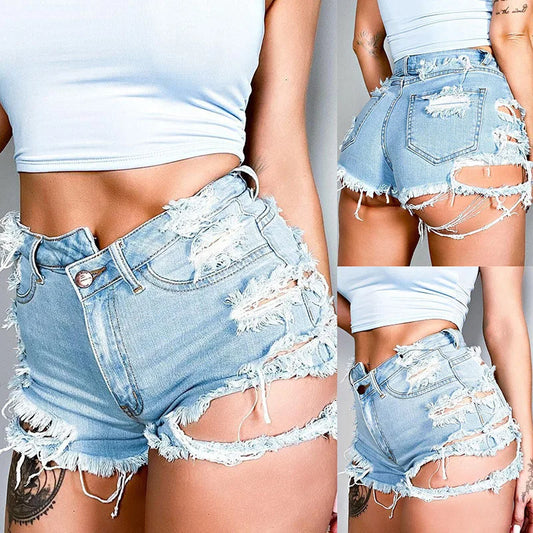 Summer Women Shorts Mini Jeans Lady Sexy Ripped Hot Fetish Denim Pants Lady High Street Party Elastic Denim Shorts