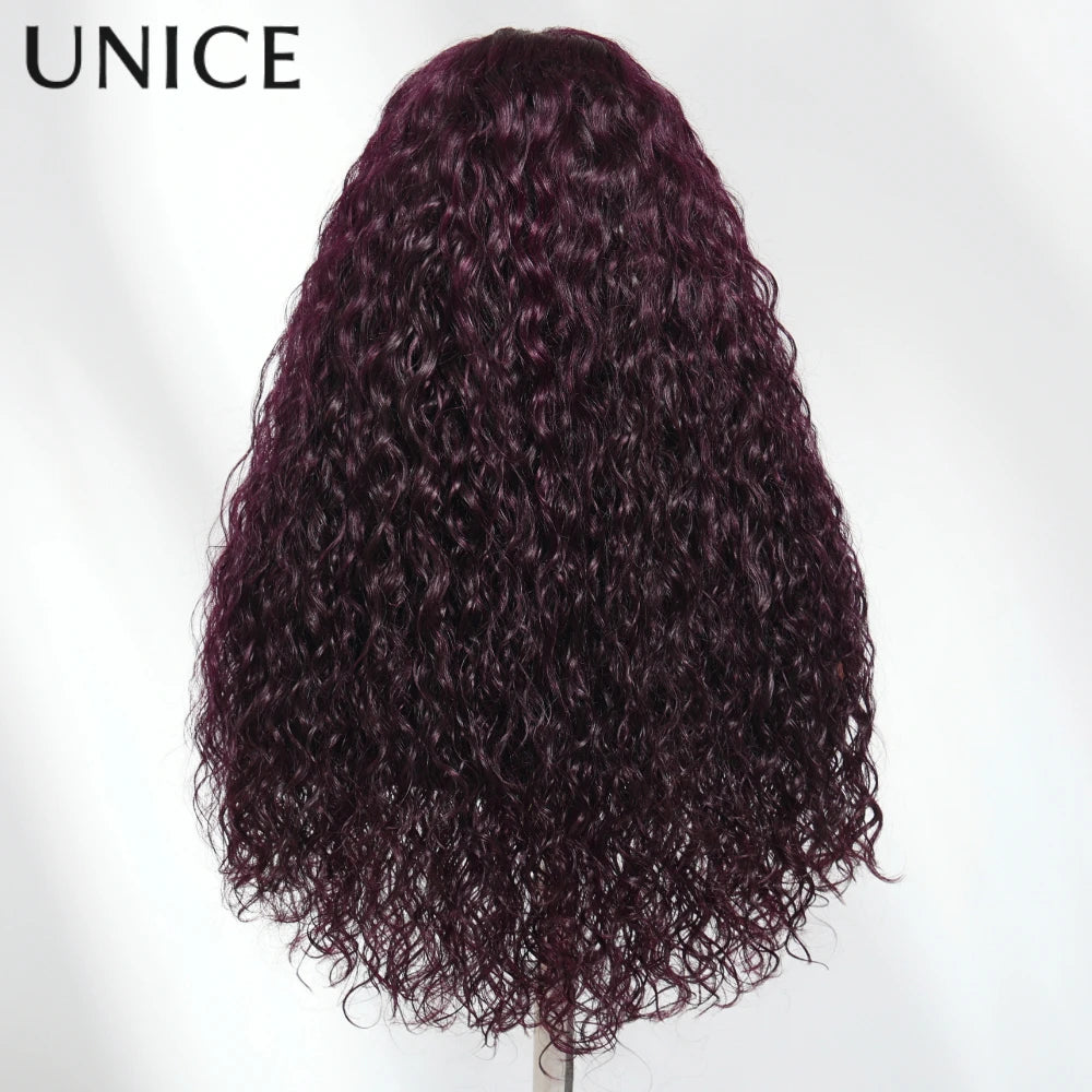 UNice Pre Everything 13x4 Lace Frontal Black Cherry Water Wave Human Hair Wig Pre Ear Tape Peel & Stick Glueless Wig Ready-to-go