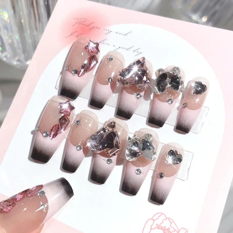 Glitter Fairy Rhinestone False nail Tips for Bride lady Wearable Sweet Crystal Design Press on Nails Mid Length Fake Nail Patch