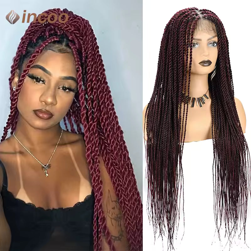Incoo Synthetic Twist Braided Wigs For Black Women Box Braided Full Lace Front Wig Faux Locs Wig Goddess Braids Wigs