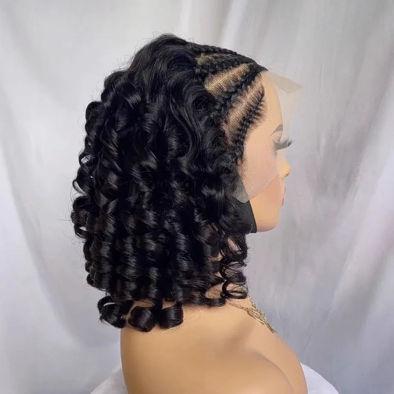 Bouncy Curly 13x4 Lace Braided Short Curly Wigs 100% Human Hair Loose Wave Transparent Lace Brazilian Virgin Hair Remy Soft