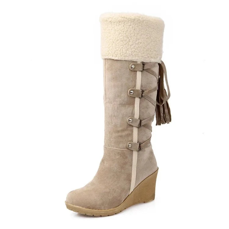 Women's High Boots 2022 Winter Fashion Lace-up Tassel Long Boots Women Platform Wedge Snow Boots Warm Cotton Boots Botas Mujer