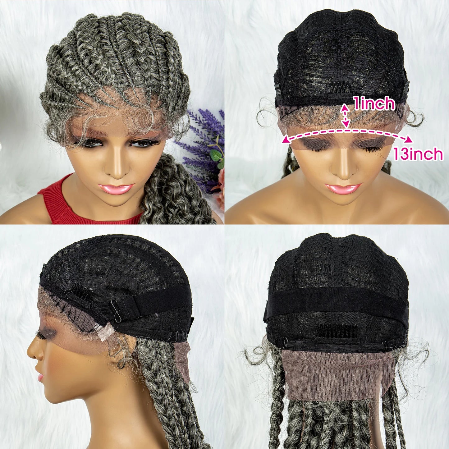 Lace Frontal Synthetic Braided Wigs Lace Front Braided Ponytail Wig Natural Knotless with Baby Hair for Black Women Daily Use