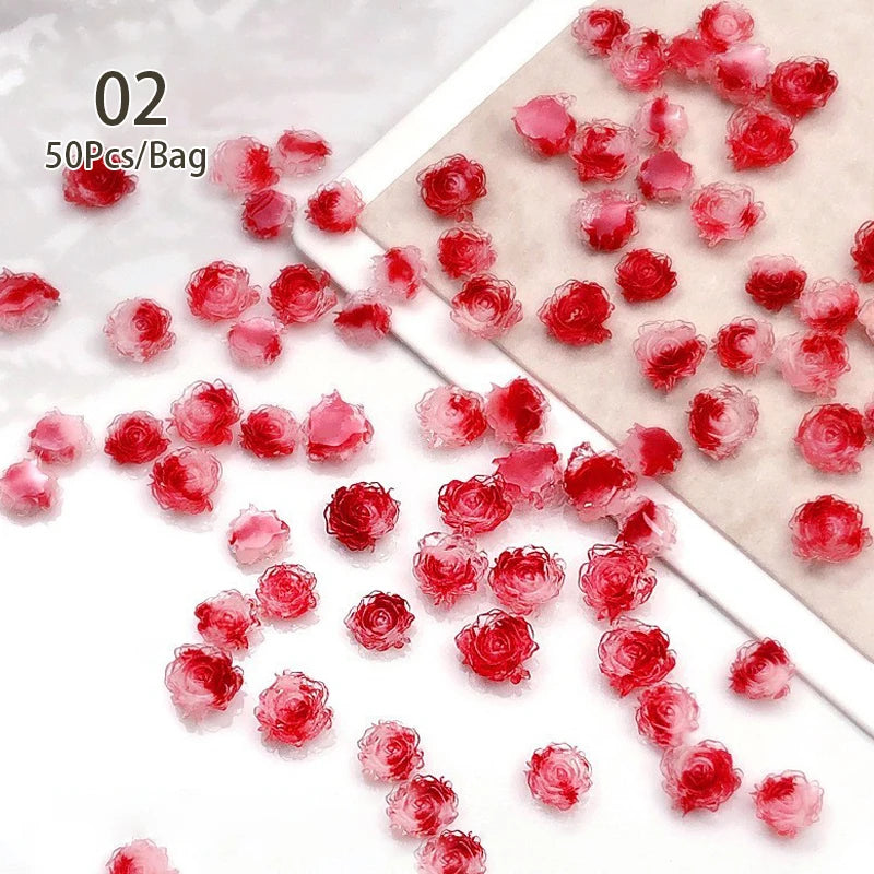 100/200pcs 3D Mixed Nail Decorations Kawaii Heart Flower Bear Pearl Design Rhinestone Nail Art Charms Jewelry Manicure Accessory