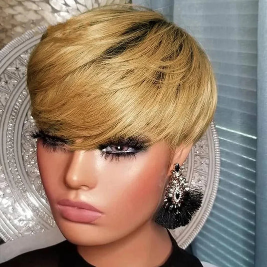 Short Human Hair Wigs Pixie Cut Straight Remy Brazilian Hair for Black Women Machine Made Wigs