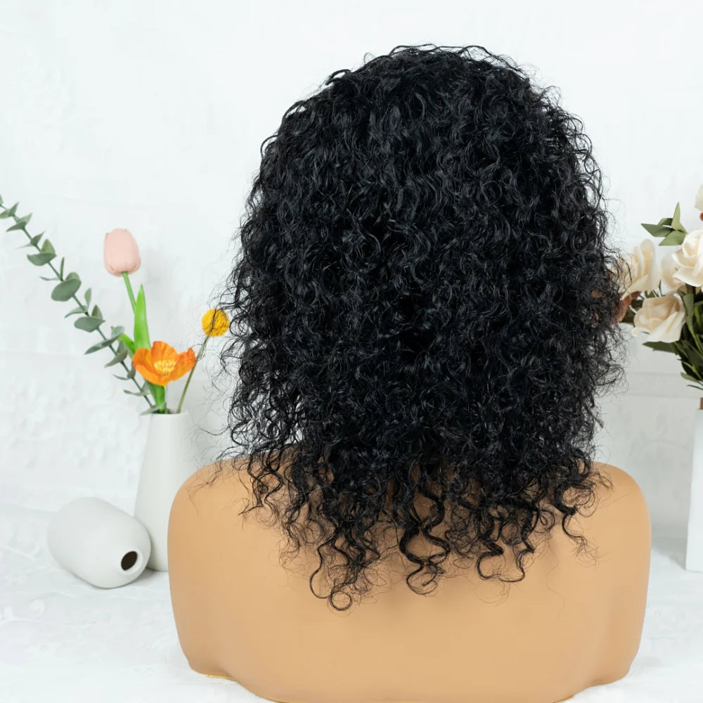 Full Machine Made Short Curly Human Hair Wigs for Women, Natural Fluffy Tight Curly Human Hair Wig with Fringe Bangs, Comfortabl