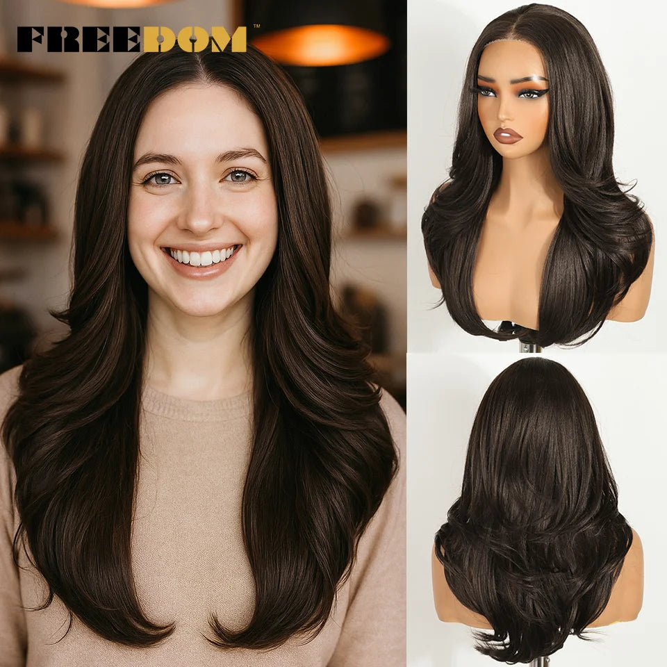 FREEDOM Layered Synthetic Lace Front Wigs For Women 20 Inch Ombre Blonde Wavy  6X4 Pre Plucked Wear And Go Glueless Lace Wigs