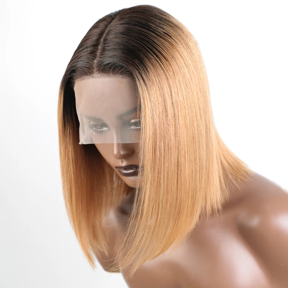 Lekker Blonde Long Pixie Cut Straight Bob 13x1 T Lace Front 100% Human Hair Wigs For Women Glueless Brazilian Remy Hair Colored
