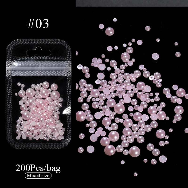 100/200pcs 3D Mixed Nail Decorations Kawaii Heart Flower Bear Pearl Design Rhinestone Nail Art Charms Jewelry Manicure Accessory