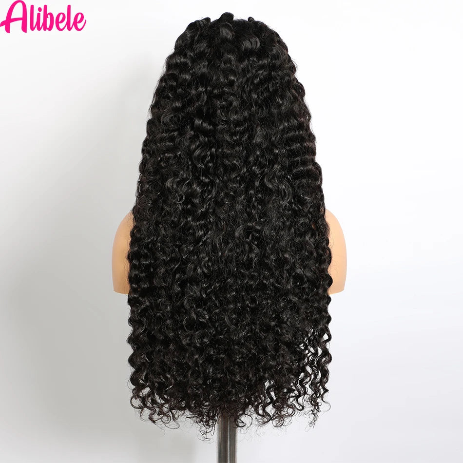 Alibele Pre-Braided Wig 13x6 Full Lace Frontal Human Hair Wigs Water Wave 13x6 200% Density Water Wave Wig Natural Black Color