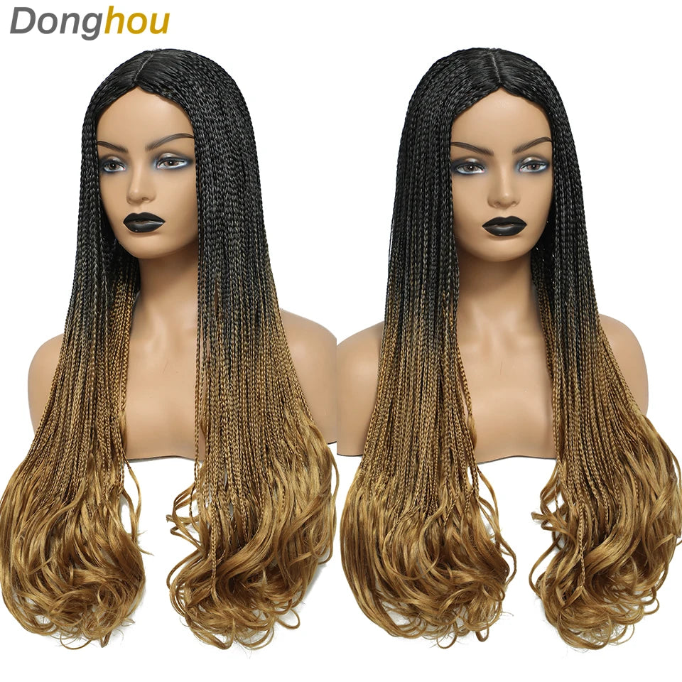 26 Inch Long Box Braided Wigs For Women Synthetic Perruque Tresse Africaine Micro Twist Box Braid Crochet Hair Curly Ends Wig