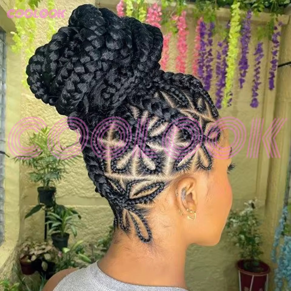 Coolook 36Inch Butterfly Full Lace Cornrow Braided Wigs for Black Women Synthetic Knotless Box Braids Wig Lace Front Braiding Hair Wig