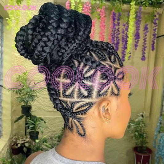 Coolook 36Inch Butterfly Full Lace Cornrow Braided Wigs for Black Women Synthetic Knotless Box Braids Wig Lace Front Braiding Hair Wig