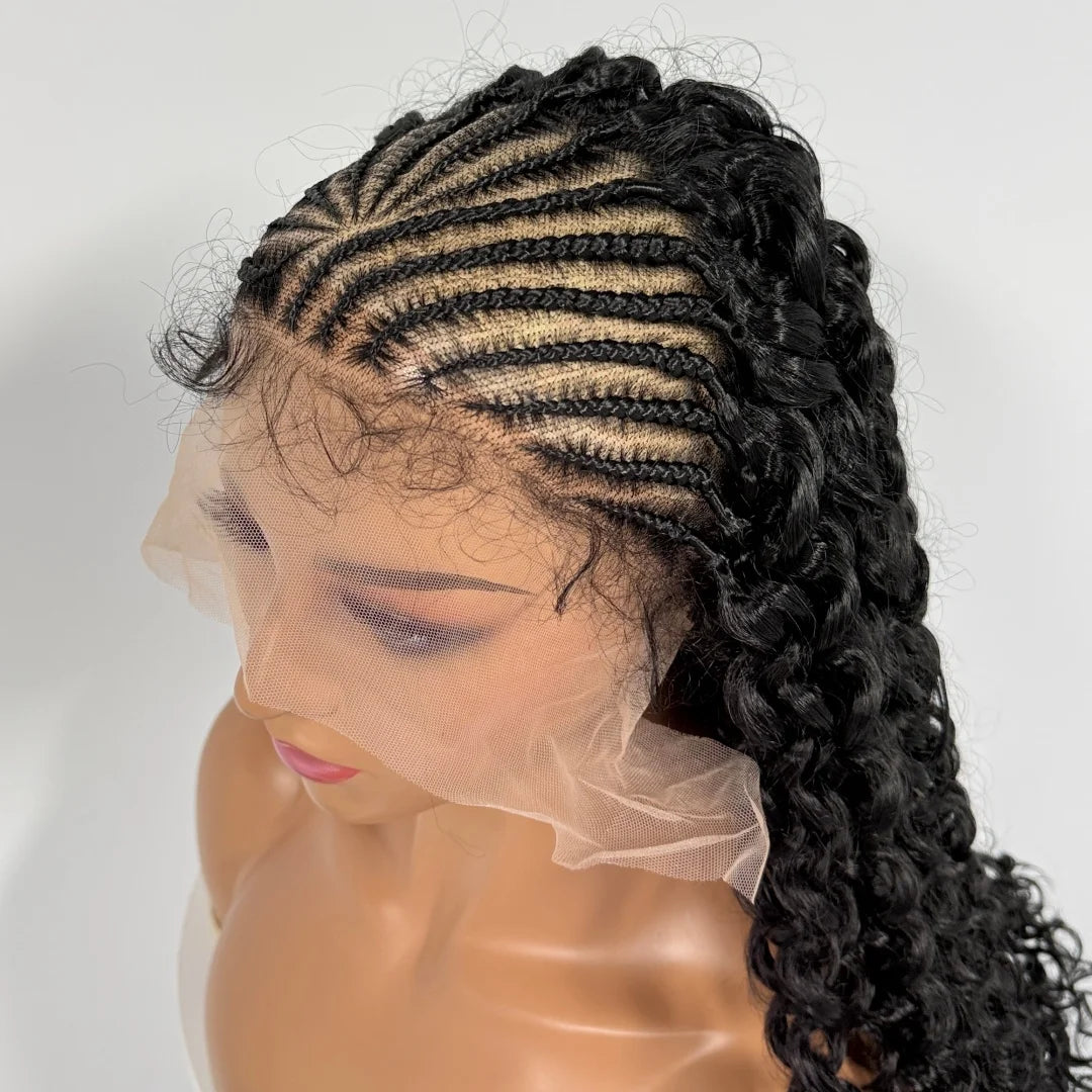 14/22inch Lemonade Braid Synthetic Cornrow Braided Wigs Deep Wave Pre-plucked Baby Hair For Black Women