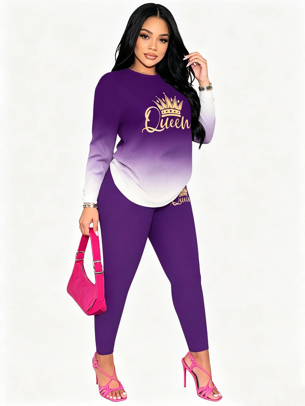 Simple long sleeved T-shirt with small leg pants, comfortable and slimming women's daily commuting outfit set